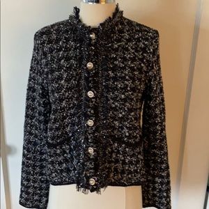 Metallic knit jacket / jacquard tweed